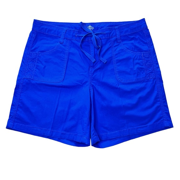 St. John’s Bay Two Pairs Embroidered Drawstring Shorts Khaki/Blue, Women’s 10 - Picture 4 of 13